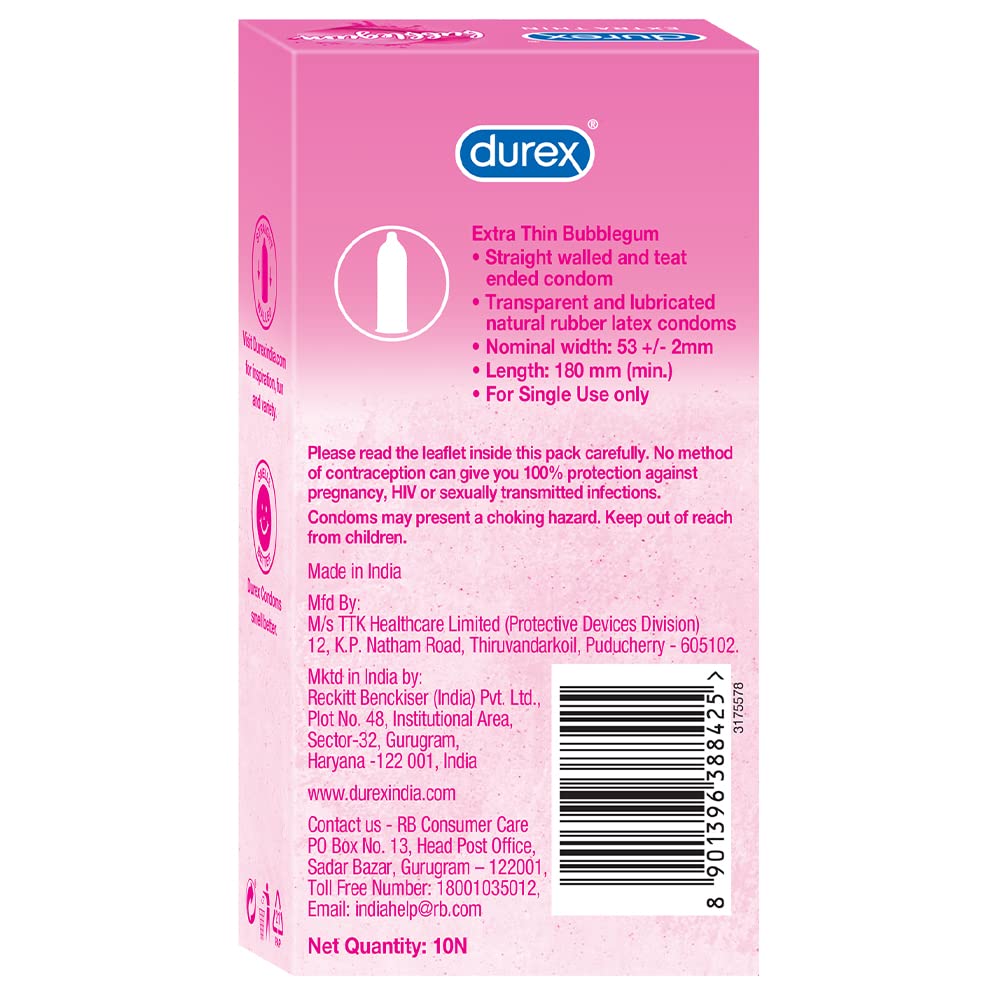 Durex Extra Thin Bubblegum Flavoured Condoms For Men- 10s
