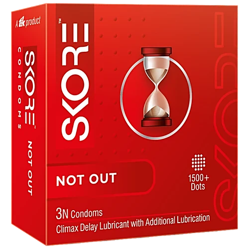 Skore Not Out Condoms - Climax Delay & Dotted, 3 Pcs