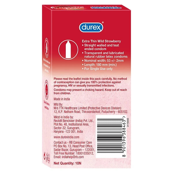 Durex Extra Thin Condoms - Wild Strawberry 10'S