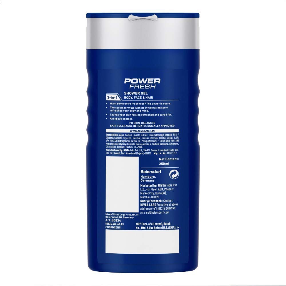 Nivea Men Power Refresh Shower Gel, 250ml With Free Loofah