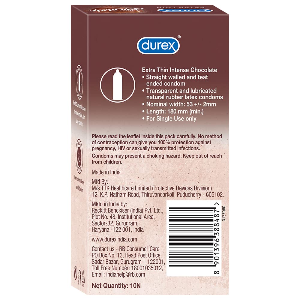 Durex Extra Thin Intense Chocolate Flavoured Condoms For Men - 10s