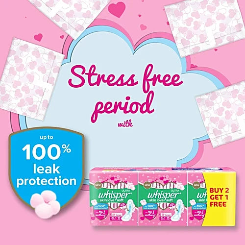 Whisper Ultra Skin Love Soft Sanitary Pads - For Women, Xl, With Disposable Wrap, 45 Pcs (Buy 2 Get 1 Free)