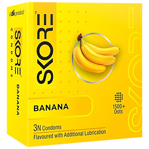 Skore Dotted & Coloured Condoms - Banana Flavoured, 3 Pcs