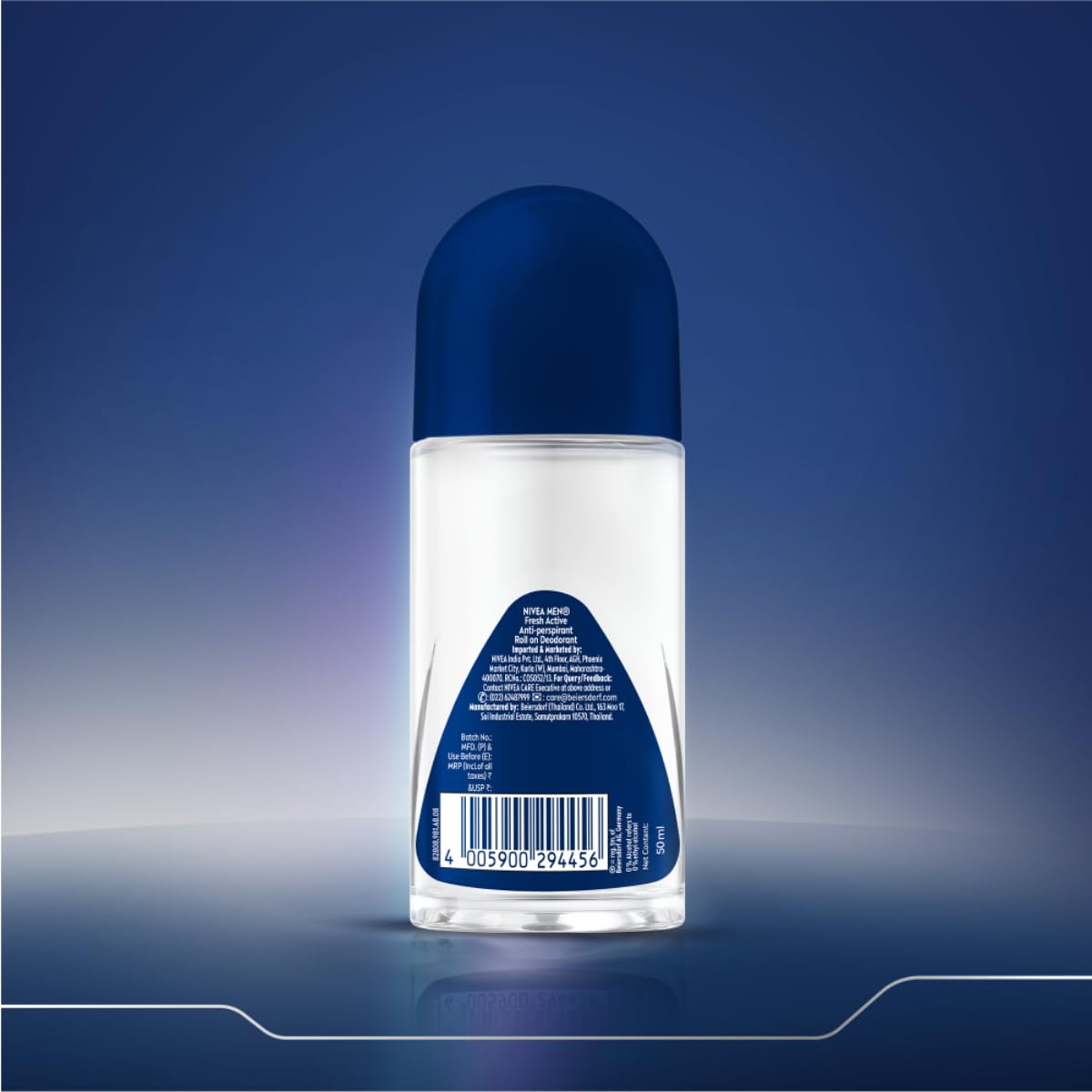 Nivea Men Fresh Active 50ml Deo Roll On | With Fresh Ocean Extracts| 72 H Freshness| 0% Alcohol | Dermatologically Approved & Paraben Free Formula