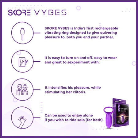 Skore Vybes Vibrating Ring Body Massager For Him & Her | Rechargeable| Waterproof