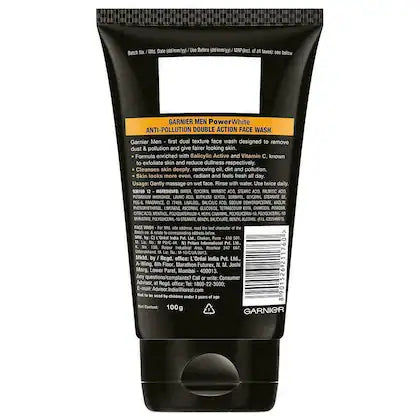 Garnier Men Powerwhite Anti Pollution Double Action Face Wash 100 G