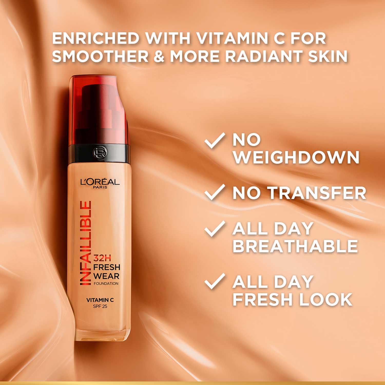 L'Oreal Paris Infallible 32h Fresh Wear Foundation - 125 Warm Undertone, 30ml
