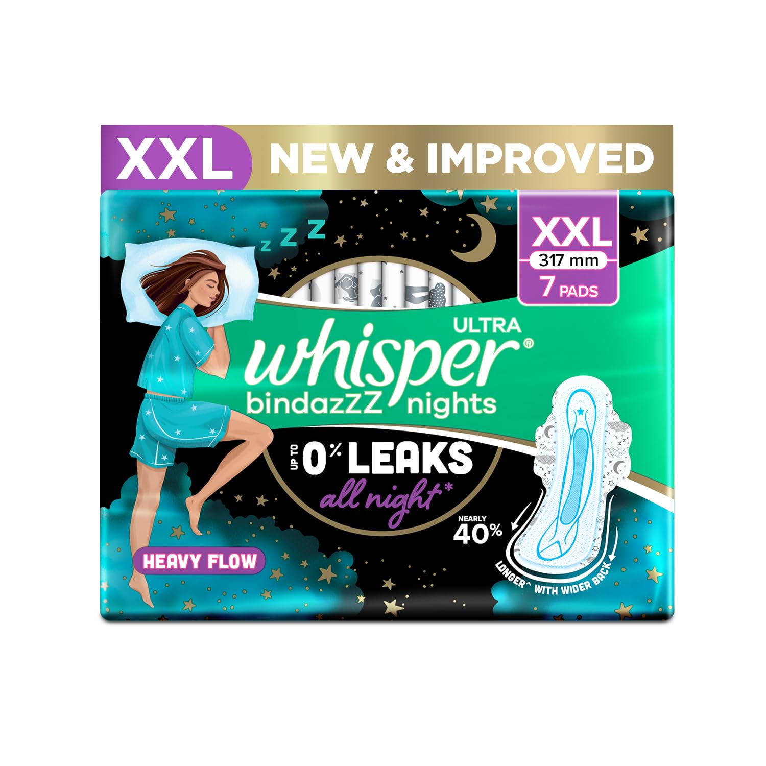 Whisper Bindazzz Nights, Xxl, 7 Pads