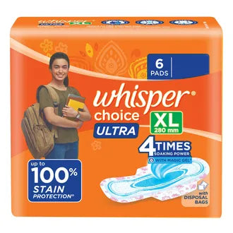 Whisper Choice Ultra Wings Sanitary Pads Xl, 6 Count