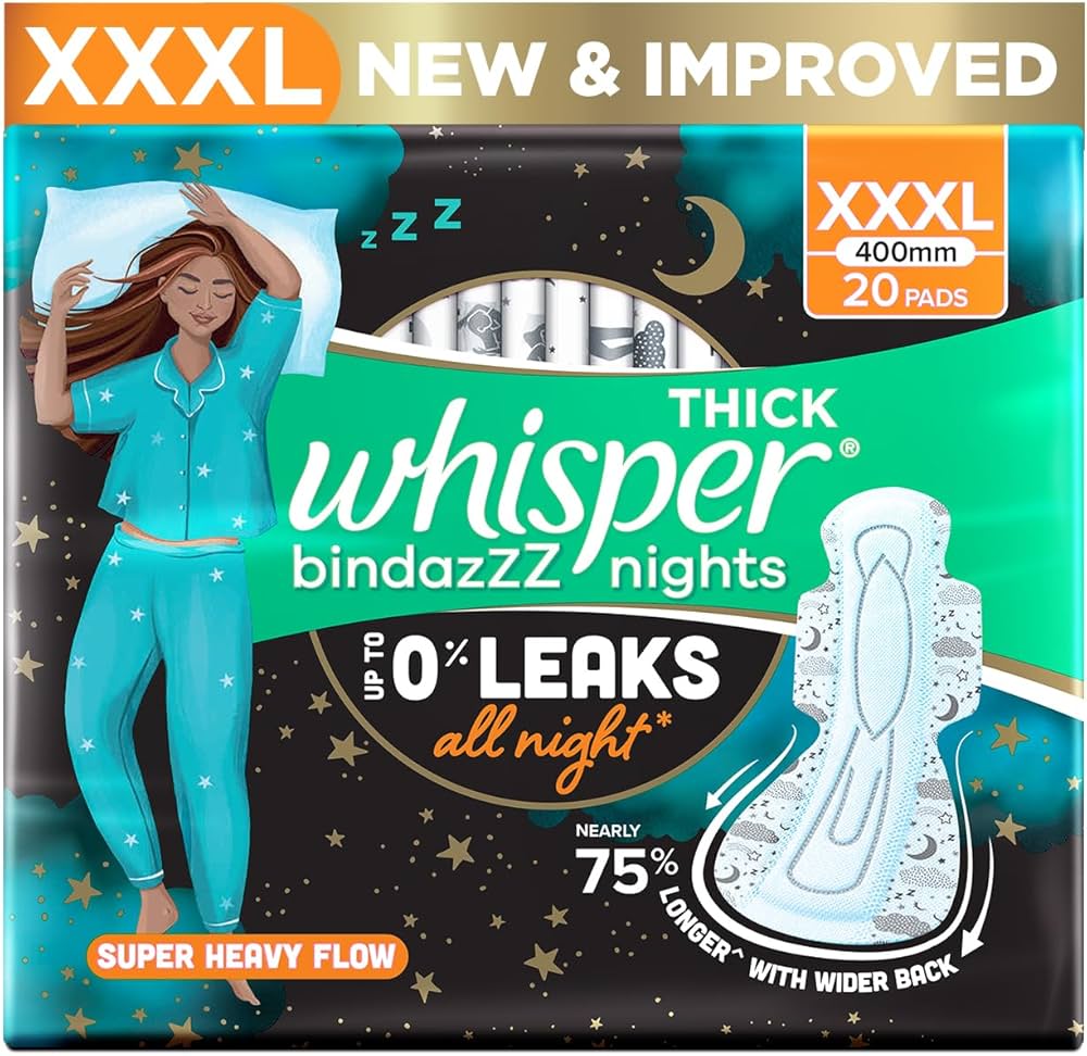 Whisper Bindazzz Nights Thick, Xxxl, 20 Pads