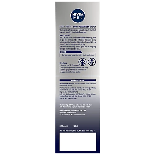 Nivea Men Energy Fresh Protect Body Deodorizer 120 Ml