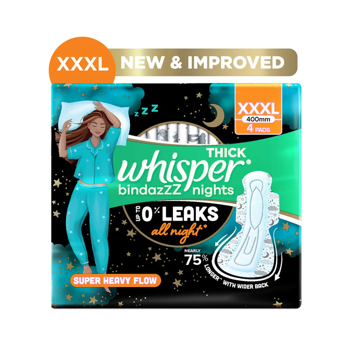 Whisper Bindazzz Nights, Xxxl, 4 Pads