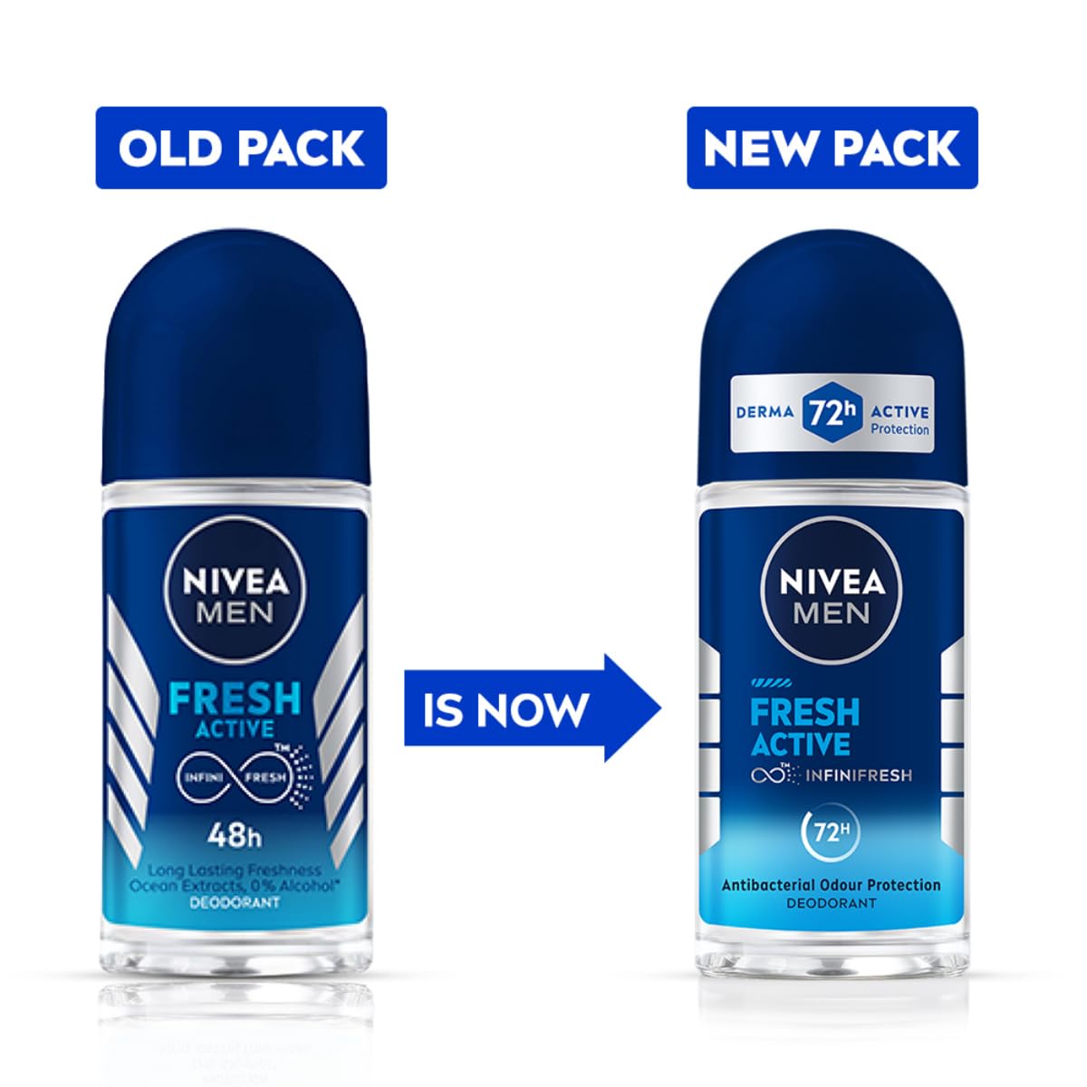 Nivea Men Fresh Active 50ml Deo Roll On | With Fresh Ocean Extracts| 72 H Freshness| 0% Alcohol | Dermatologically Approved & Paraben Free Formula