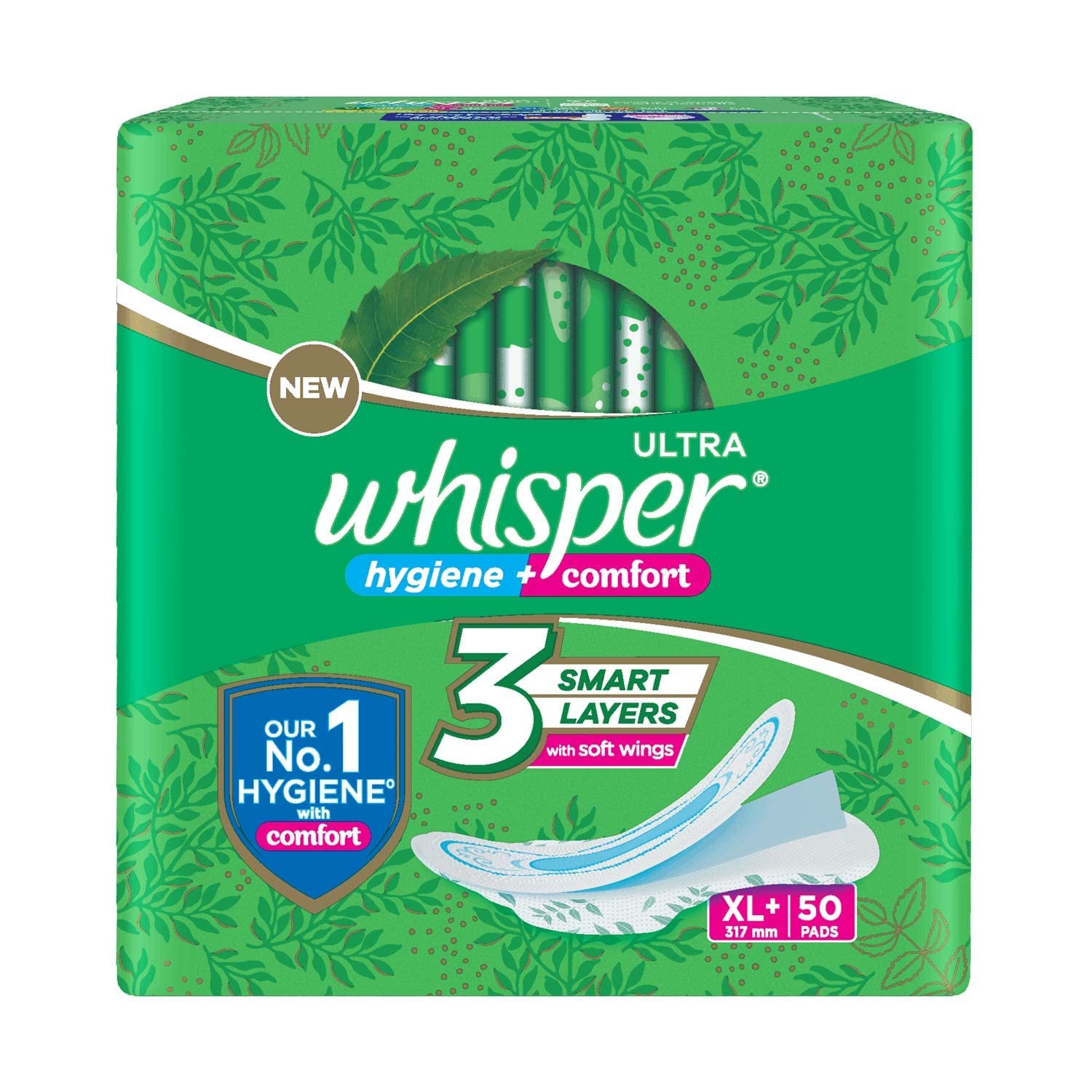 Whisper Hygiene + Comfort, Xl+, 50 Pads