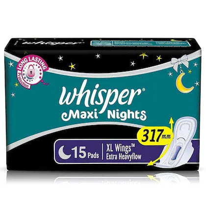 Whisper Maxi Nights Sanitary Napkin With Wings (Xl) 15 Pads