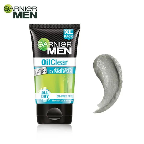 Garnier Men Oil Clear Clay D-Tox Deep Cleansing Icy Face Wash Mineral Clay+Menthol 150gm