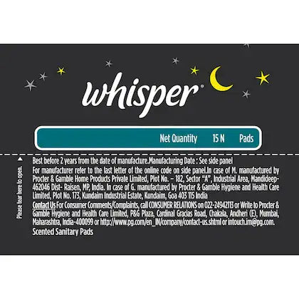 Whisper Maxi Nights Sanitary Napkin With Wings (Xl) 15 Pads