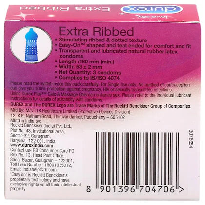 Durex Extra Ribbed Condoms 3 Pcs