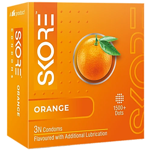 Skore Dotted & Coloured Condoms - Orange Flavoured, 3 Pcs