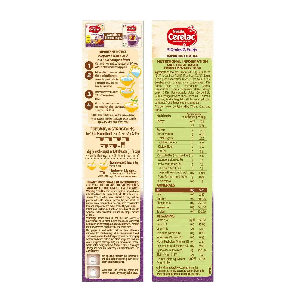 Cerelac With Milk Wheat 5 Grains & Fruits 300g No 18