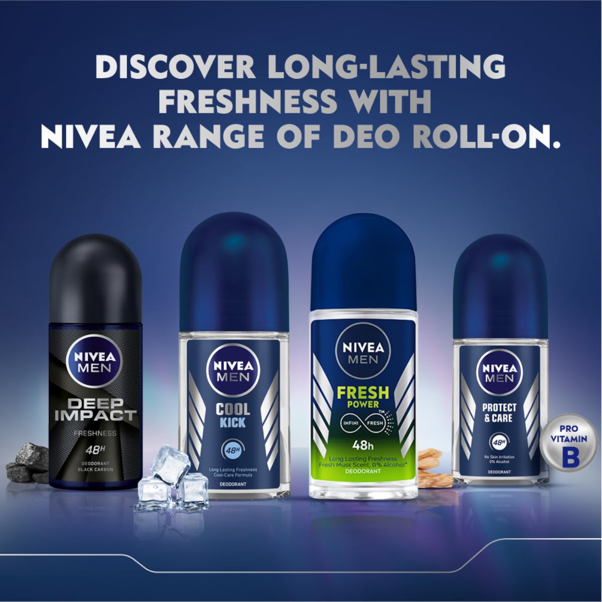 Nivea Men Fresh Active 50ml Deo Roll On | With Fresh Ocean Extracts| 72 H Freshness| 0% Alcohol | Dermatologically Approved & Paraben Free Formula