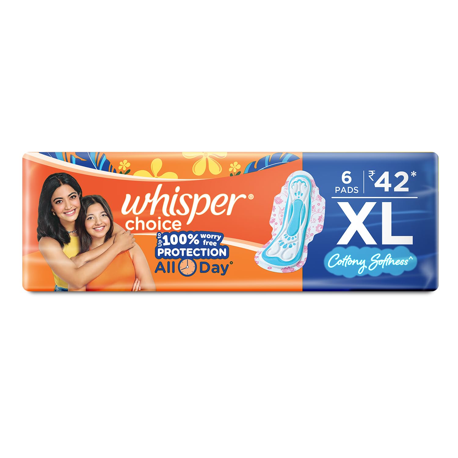 Whisper Choice Sanitary Pads For Women, Xl, 6 Napkins