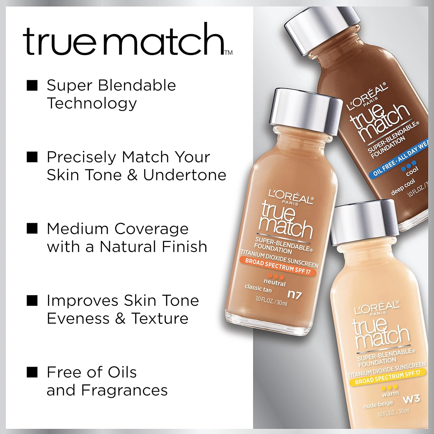 L'Oreal Paris True Match Super-Blendable Makeup, Liquid, Natural Shell Beige, 1 Fl. Oz. 30ml