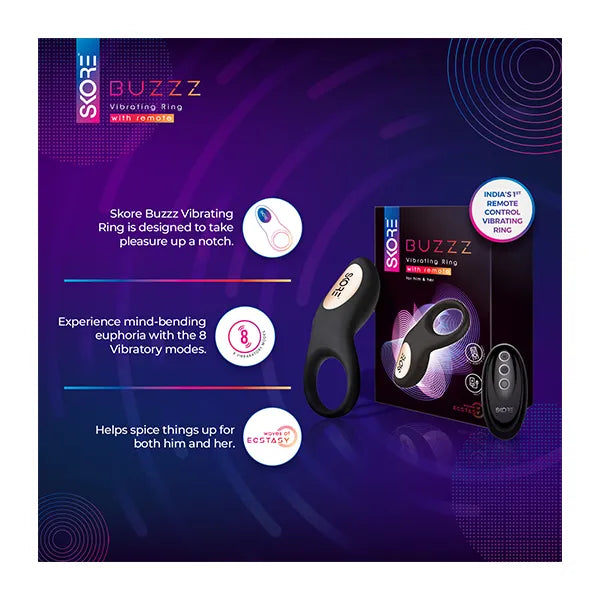 Skore Buzz Vibrating Ring With Remote & 8 Vibrating Mode 1'S