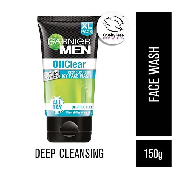 Garnier Men Oil Clear Clay D-Tox Deep Cleansing Icy Face Wash Mineral Clay+Menthol 150gm